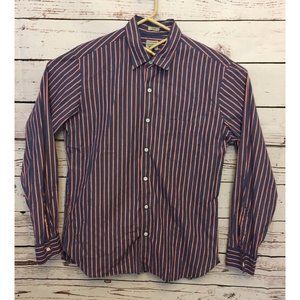 J.Crew Men’s Large L Slim Fit Dress Shirt L/S blue red white striped Cotton A5